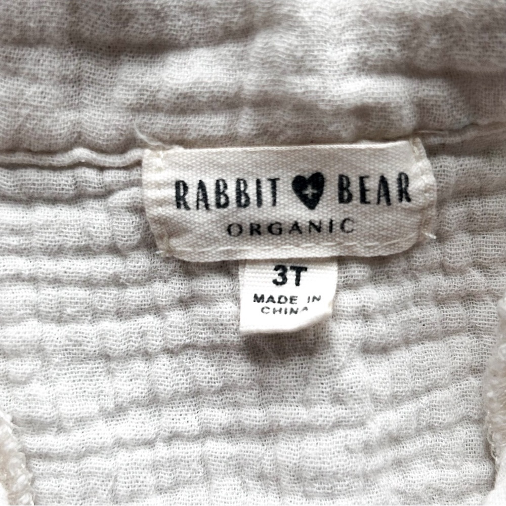 Rabbit + Bear Organic Cotton Embroidered Button Down Toddler Baby Boy 3T - Picture 2 of 7